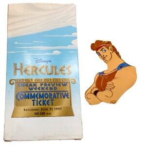 Disney Hercules Sneak Preview Pin 1997 Hercules w/ Ticket Packaging